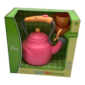 Just Like Home Tea Kettle Toy Set W/ Cups Kids Ages 3+ Pink/Orange Fun Role-Play